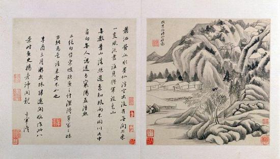 中国山水画：明代董其昌书画作品《仿古山水册》之一