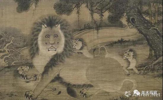 图1 周全  狮子图  绢本设色  123×198厘米  日本东京国立博物馆藏