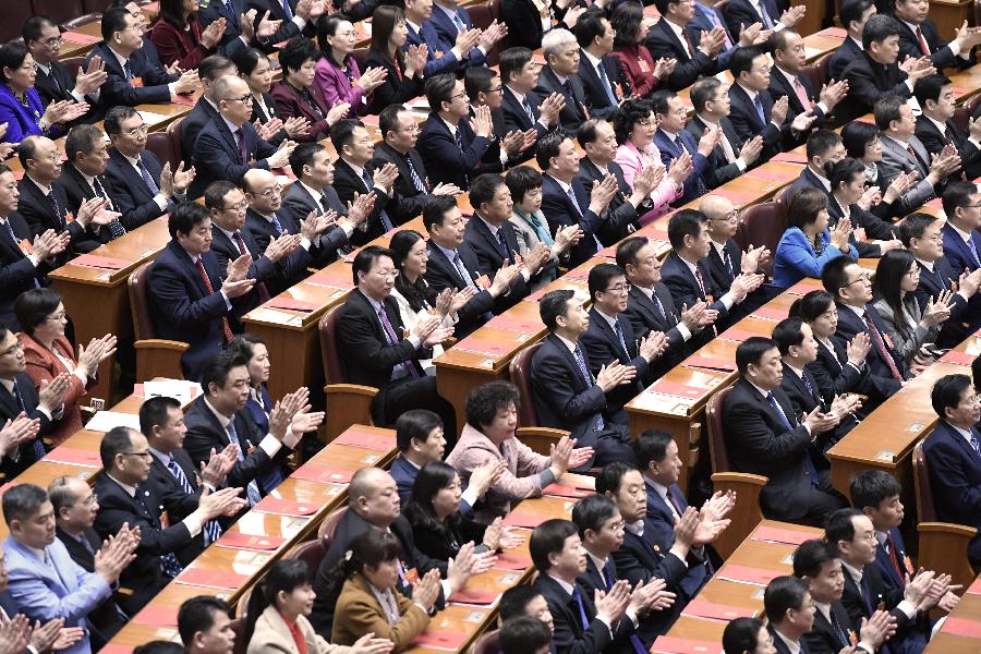 3月15日，第十三届全国人民代表大会第二次会议在北京人民大会堂举行闭幕会。 新华社记者 高洁 摄