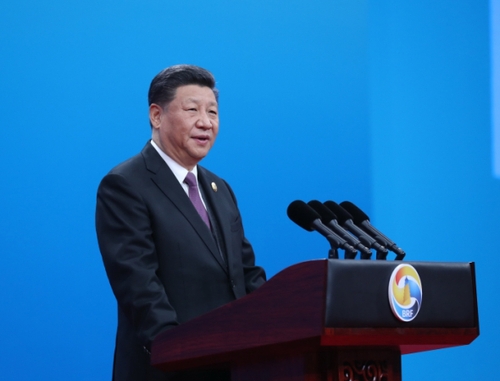 4月26日，国家主席习近平在北京出席第二届“一带一路”国际合作高峰论坛开幕式，并发表题为《齐心开创共建“一带一路”美好未来》的主旨演讲。 新华社记者鞠鹏摄