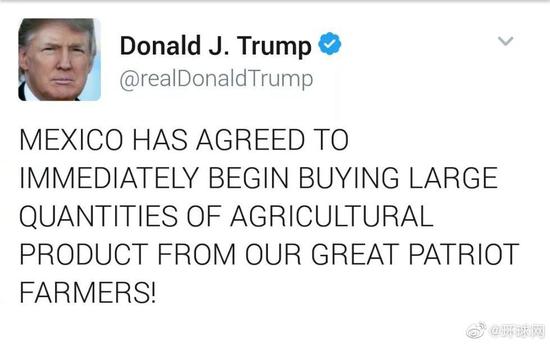 特朗普称墨西哥同意大量购买美农产品 墨官员否认