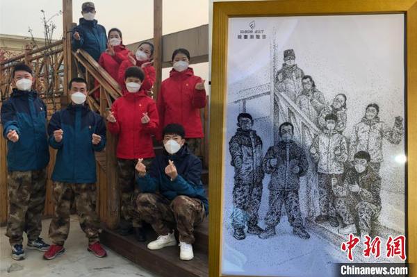 宁夏援湖北医疗队队员、宁夏医科大学总医院医生刘江龙提供的照片被画师用点绘的形式呈现在了画布上。　李佩珊 摄