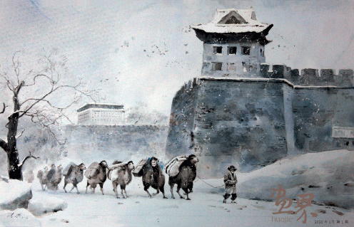 京城骆驼队（水彩）50x75cm-2016年-关维兴