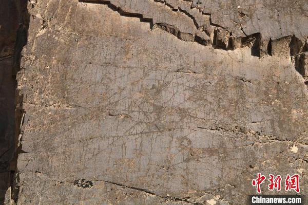 古人类聚落遗址上分布的史前岩画。受访者供图