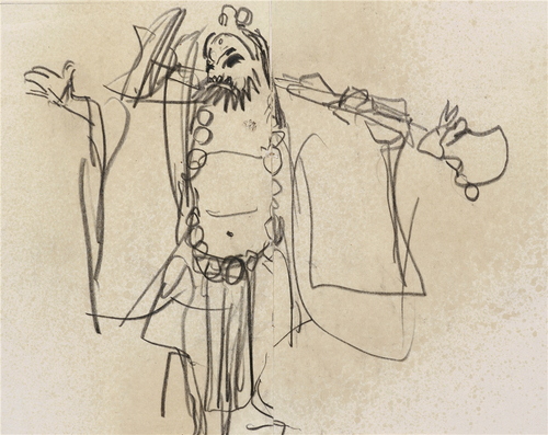 13叶浅予 《野猪林》—演员袁世海 纸本、铅笔 20cm×16cm 约20世纪60年代 2012年入藏