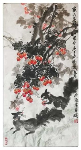 《家乡美》作者刘京生刘京生是老一代励志残疾人艺术家，口衔体缚着画笔，画出了老一代艺术家对生活的赞美。