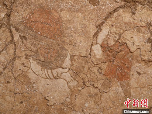 唐康善达墓墓道东壁壁画胡人牵驼图。 陕西省考古研究院供图