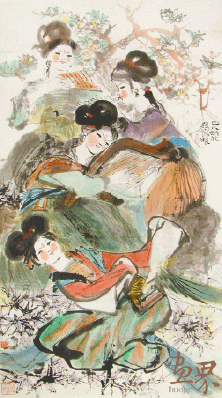 仕女奏乐-96.5×53.5cm-1979年-程十发-上海中国画院藏