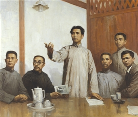 陈逸飞 邱瑞敏 《在党的“一大”会议上》 油画 1977年 147.5×173cm 中国美术馆藏_b