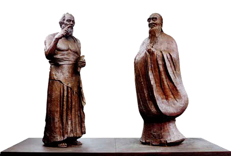 神遇—孔子与苏格拉底的对话（青铜）孔子像-81×70×203cm-苏格拉底像-74×70×203cm-2021-年-立于希腊古市集--吴为山