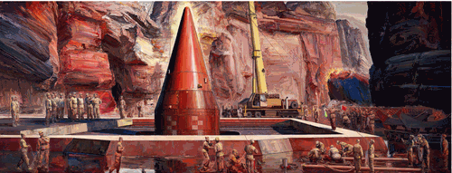 东风第一枝——为火箭军某导弹旅作（油画）300×800cm-2017年-骆根兴