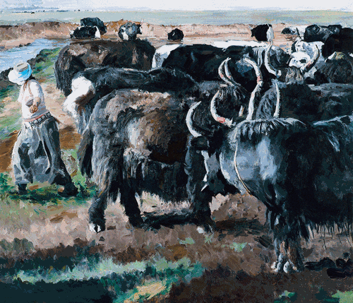 高原的乳汁（油画）190×200cm-2009年-骆根兴