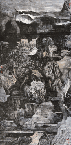 石润含春雨（国画）138×68cm-2017年-朱-敏