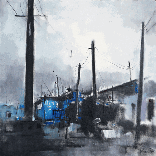 渔港码头（油画）70×70cm--林智伟