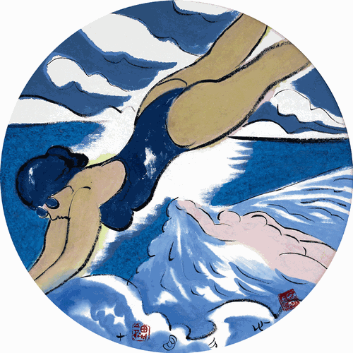 泳-女（国画）41×41cm-2023年-刘巨德