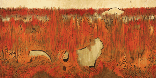 红草地（国画）-69×137cm-2012年-刘巨德