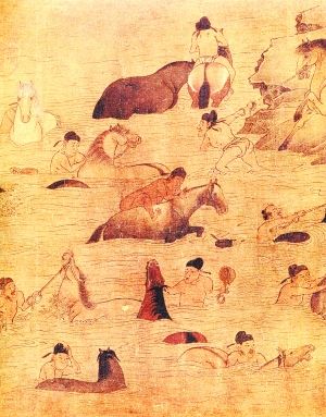 北京故宫博物院藏唐（传）佚名《百马图卷》（局部）