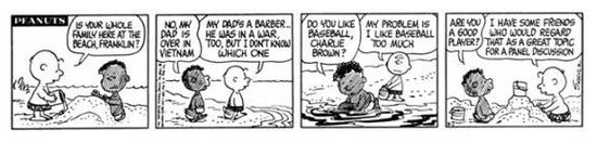 1968年7月31日，富兰克林首次在《花生》漫画系列中登场 图片：Charles Schulz