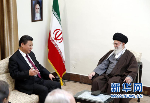1月23日，国家主席习近平在德黑兰会见伊朗最高领袖哈梅内伊。新华社记者鞠鹏摄