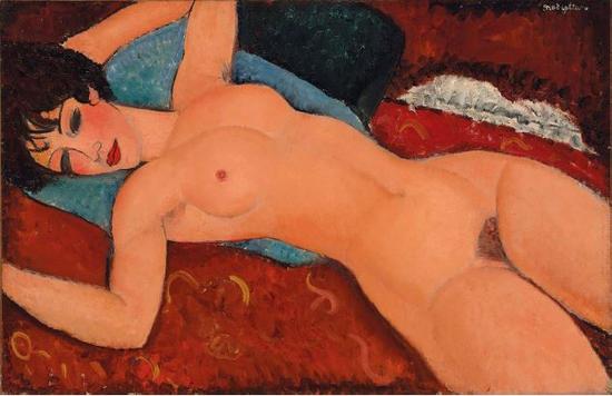 刘益谦2015年11月在佳士得纽约的拍卖上斥资1.7亿美元买下了莫迪利亚尼的《侧卧的裸女》（1917–18） 图片：Courtesy Christie's New York.