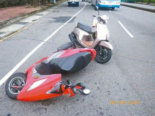 　为闪避乌龟，导致台中两名摩托车骑士追撞。来源：台湾《联合报》