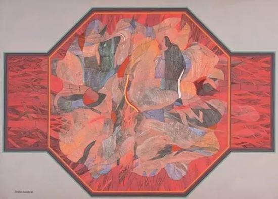 依布拉欣·胡先，《red，orange，core》，1984，布面丙烯，198.3×217.4 cm，马币797，500.00元成交（佳士得提供）