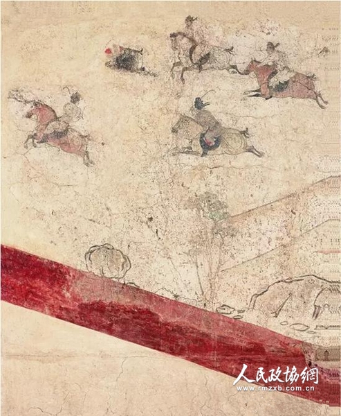 唐章怀太子墓壁画中的《打马球图》 （陕西历史博物馆藏）