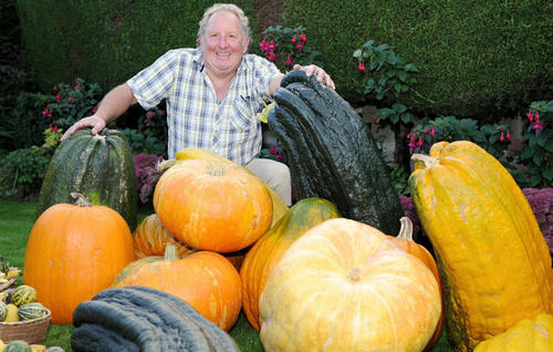 据每日邮报，67岁的英国老人Philip Vowles种出了一批超大型的蔬菜瓜果，令人叹为观止。这些超级蔬果产自老园丁自家的田地，用来喂饱一家18口人。