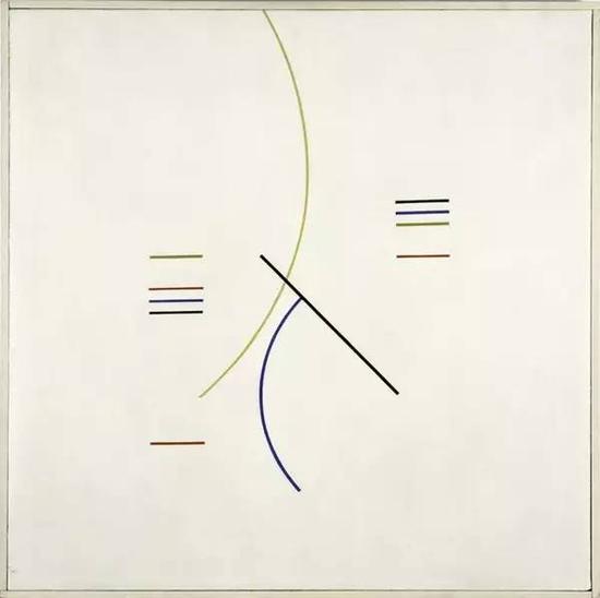 　　《曲线和直系列（Curves and Straight Series）》，阿尔佛雷多•希尔顿（Alfredo Hlito），布面油画，1948年