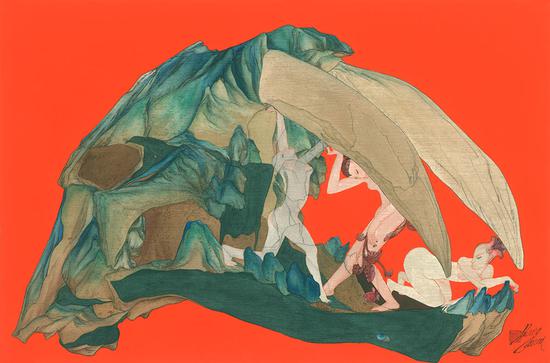 《万物——合符釜山》系列之20 45×68cm 绢本重彩 黄欢 2016年