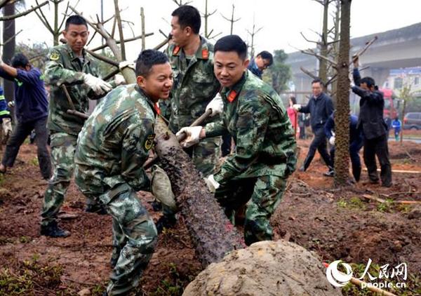 海警官兵植树节种下“广州市花”表达军民鱼水情