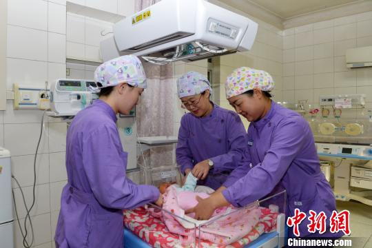 图为青海省人民医院的医护人员照看刚出生的婴儿。　孙莹　摄