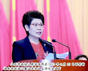 三亚市政协主席容丽萍在2017年2月21日召开的海南省政协六届五次会议上作大会发言