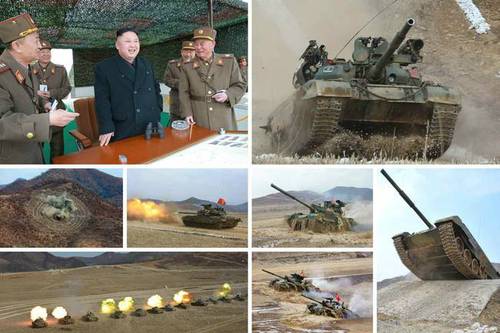 金正恩观摩指导朝鲜人民军坦克比赛(组图)