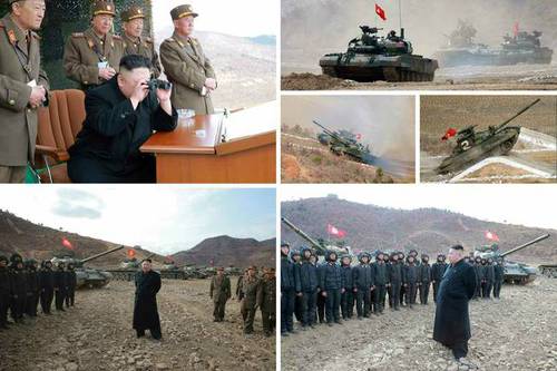 金正恩观摩指导朝鲜人民军坦克比赛(组图)