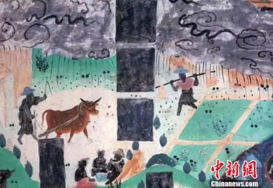 图为莫高窟23窟壁画雨中耕作(盛唐)。敦煌研究院供图 摄