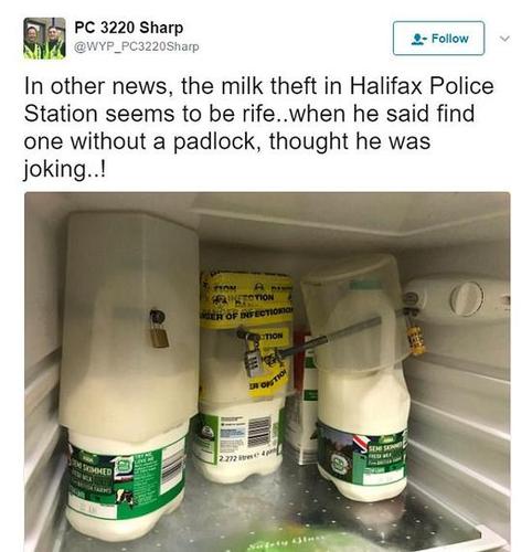 英实习警官晒“奇葩”同事 冰箱牛奶上锁防盗