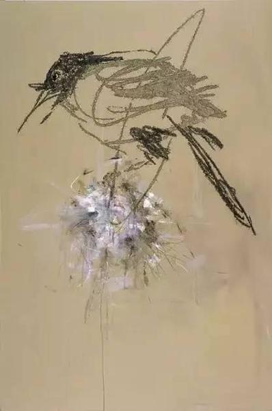 叶永青，《花·鸟》，布面丙烯，300 × 200cm，2010年