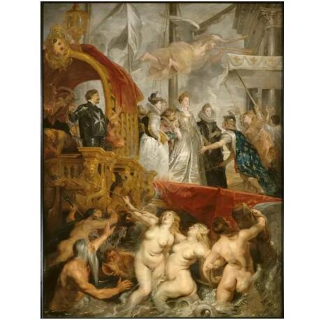 《1600年11月3日，玛丽·德·美第奇登陆马赛港》（Le Débarquement de Marie de Médicis au port de Marseille， le 3 novembre 1600），彼得·保罗·鲁本斯（Pierre Paul Rubens），卢浮宫博物馆，巴黎