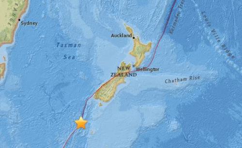 新西兰奥克兰岛附近海域发生6.8级地震。来源：美国地质勘探局网站。