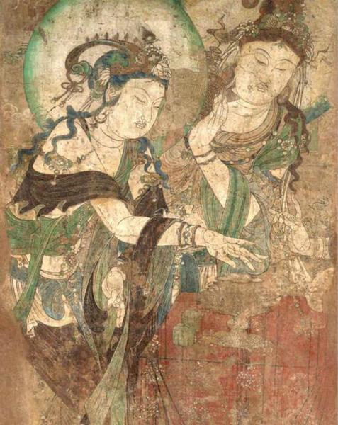五代时期慈胜寺壁画（局部），《菩萨焚香图》，纳尔逊艾金斯艺术博物馆藏。