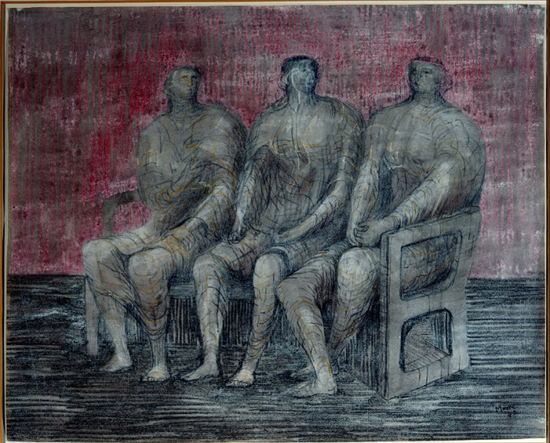 亨利·摩尔，《三个坐着的人》，1942年