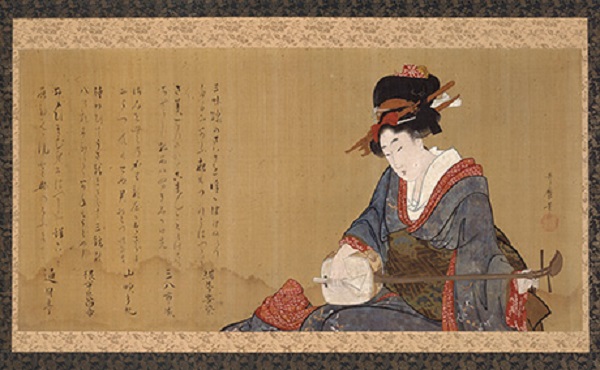 《弹奏三味线的美人图》，江户时代  喜多川歌麿