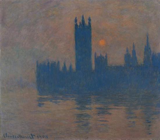 克劳德·莫奈，《日落时分的议会大厦》（1904），藏于凯撒威廉博物馆