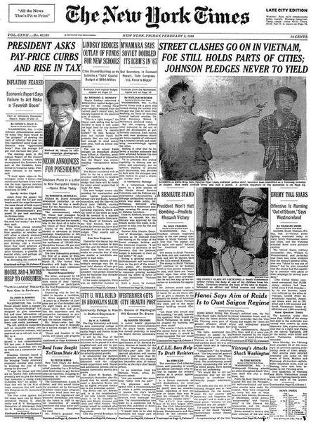 《纽约时报》1968年2月2日头版