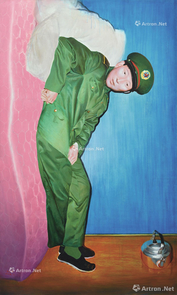 将于2017年香港蘇富比秋拍现当代艺术夜场上拍的王兴伟1998年作品《新兵》，估价250-350万港元