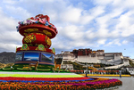 西藏：布达拉宫广场花团锦簇迎国庆