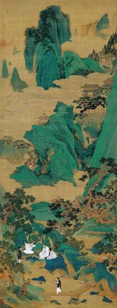 仇英《玉洞仙源图》轴，绢本，设色，纵169cm，横65.5cm，北京故宫博物院藏