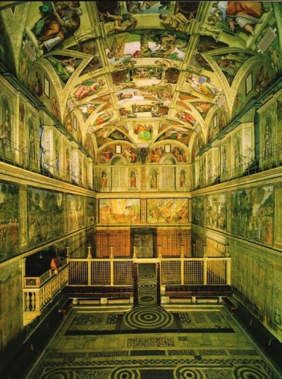 下图为米开朗基罗为西斯廷教堂绘制的天顶画。