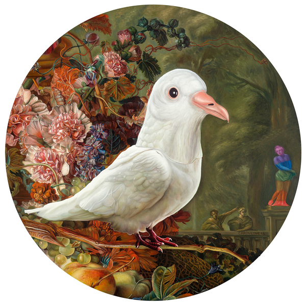 Carollyne Yardley，Holy Spirit Wears a Dove Mask，oil on panel ，91.5x91.5cm ，2016 卡罗琳·亚德利 《圣灵带着鸽子的面具》 油画  91.5x91.5cm